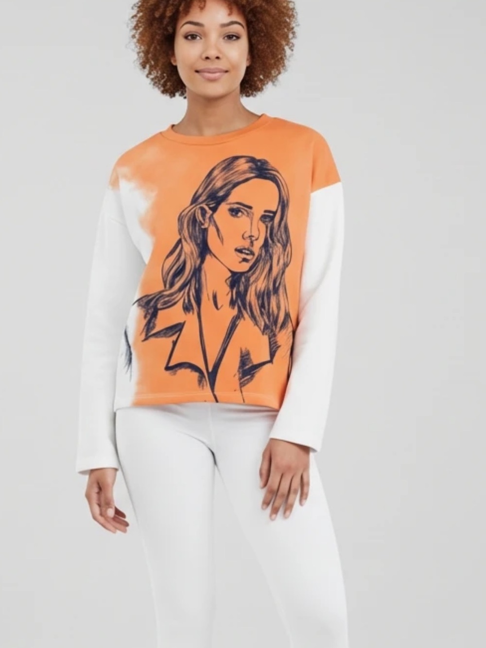 Zara Orange and White Portrait Graphic Sweatshirt